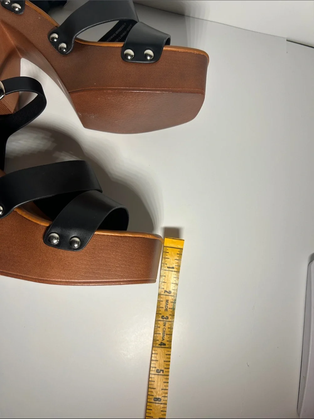 Madden Girl Black Strappy Platform Sandals with Brown Platform